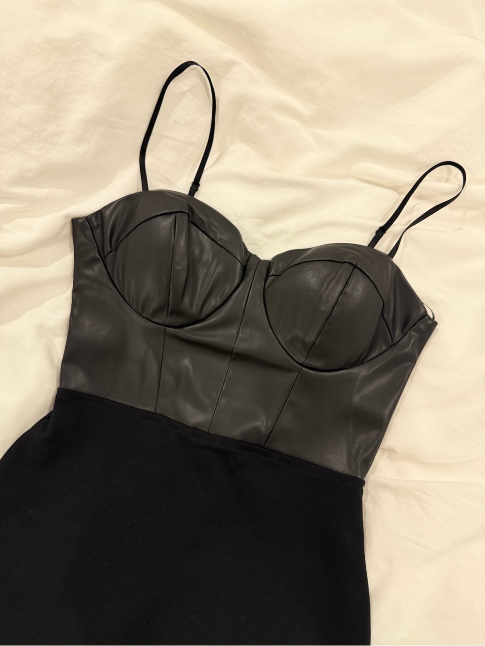 Aqua Black Faux Leather Bustier Mini Dress